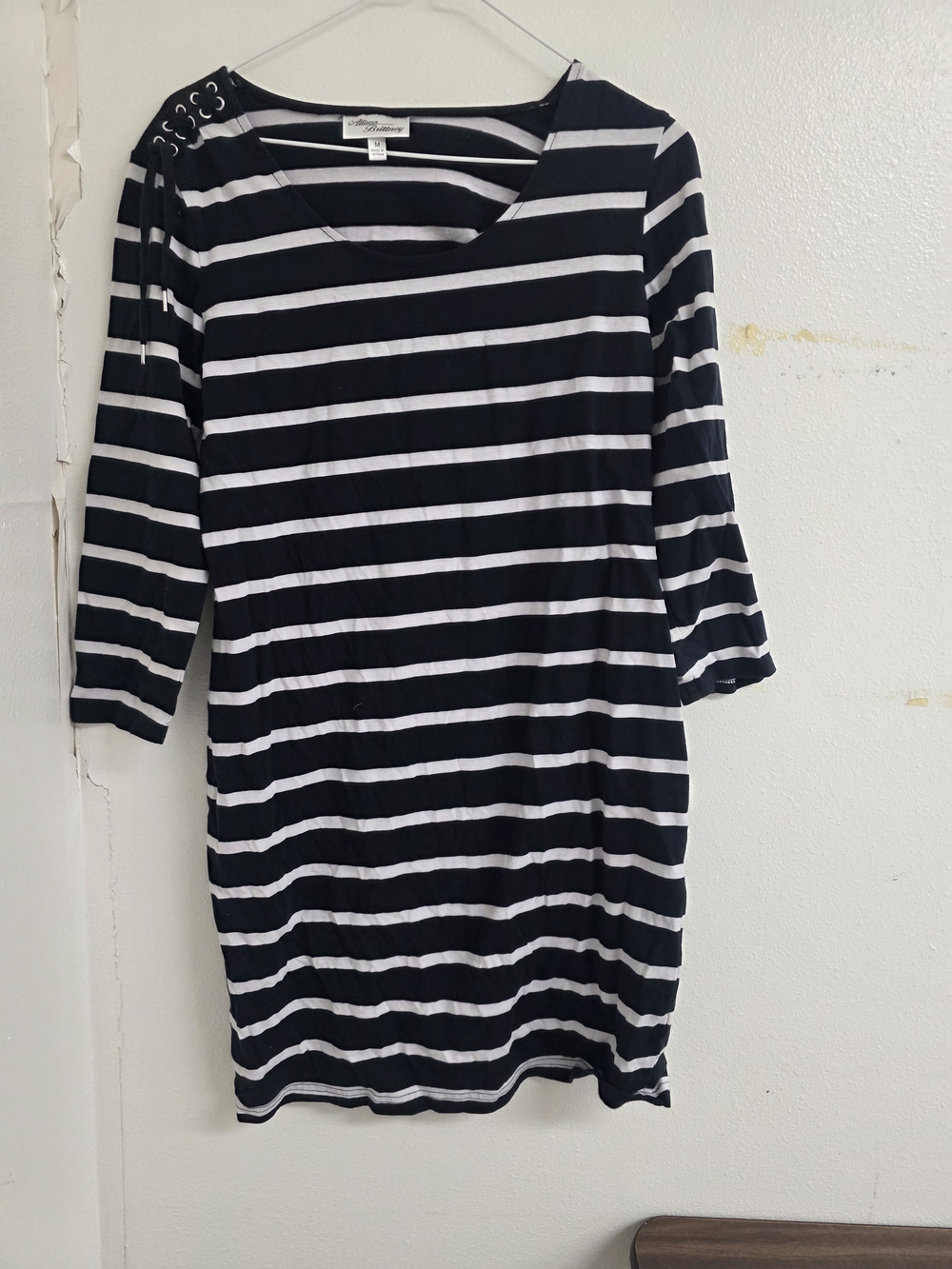 Allison Brittney Navy & White Striped Long Sleeve Tie-Shoulder Dress (0600)
